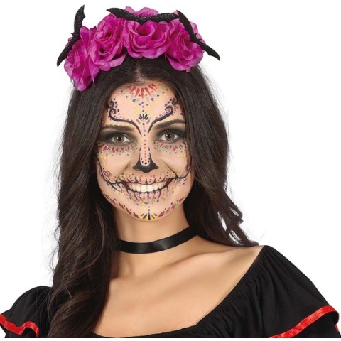 Halloween diadeem - bloemen en vleermuizen - one size - roze - meisjes/dames