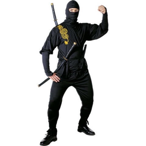 Widmann - Ninja & Samurai Kostuum - Ninja Golden Dragon Bruce Lee Kostuum Man - Zwart - Small - Carnavalskleding - Verkleedkleding