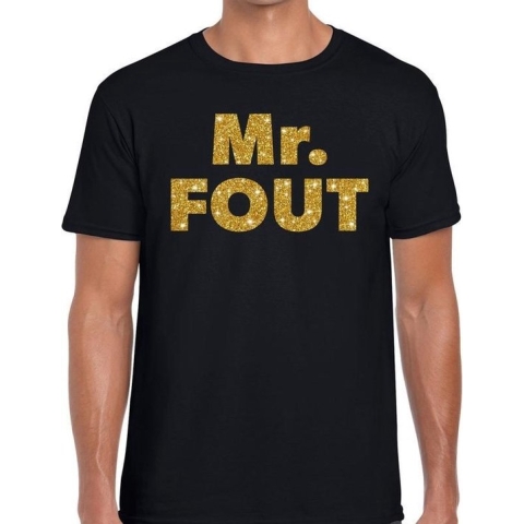 Mr. Fout gouden glitter tekst t-shirt zwart heren - Foute party kleding XXL
