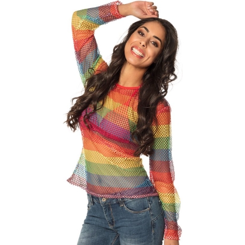 Boland - Visnet shirt regenboog (M/L) - Multi - M/L - Volwassenen - Danser/danseres - 80's & 90's - Pride - Progress - Regenboog - Unicorn