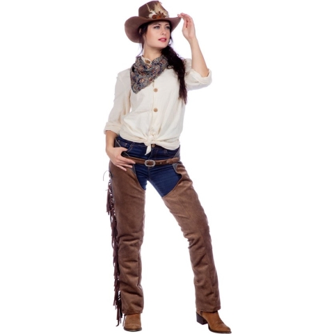 Wilbers & Wilbers - Cowboy & Cowgirl Kostuum - Geknoopte Blouse Western Lady Vrouw - Wit / Beige - Maat 36 - Carnavalskleding - Verkleedkleding