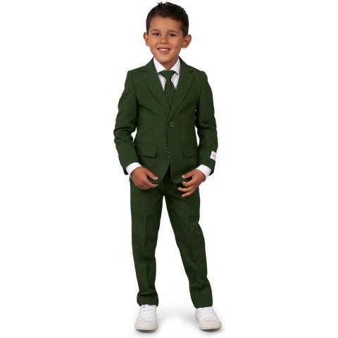 OppoSuits BOYS Glorious Green - Jongens Pak - Casual Effen Gekleurd - Donkergroen - Maat EU 98/104