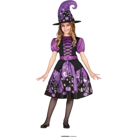 Guirca - Heks & Spider Lady & Voodoo & Duistere Religie Kostuum - Paarse Heks Patsie Boem - Meisje - Paars - 10 - 12 jaar - Halloween - Verkleedkleding