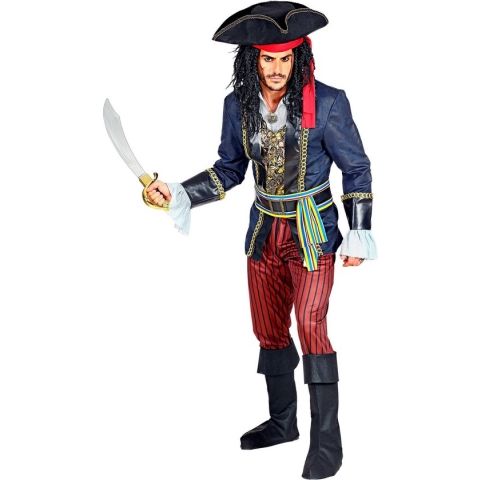 Widmann - Piraat & Viking Kostuum - Filibuster Piraat Grote Oceaan - Man - Blauw, Rood - Small - Carnavalskleding - Verkleedkleding