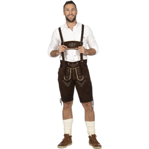 Wilbers & Wilbers - Boeren Tirol & Oktoberfest Kostuum - Bierfeest Lederhosen Duitse Dorstige Dieter Man - Zwart - Maat 50 - Bierfeest - Verkleedkleding