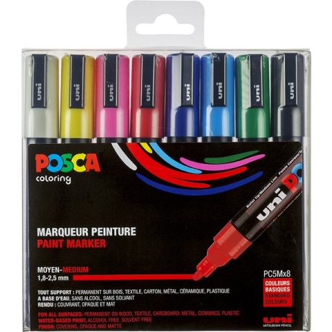 Verfstift Posca PC5M set à 8 kleuren
