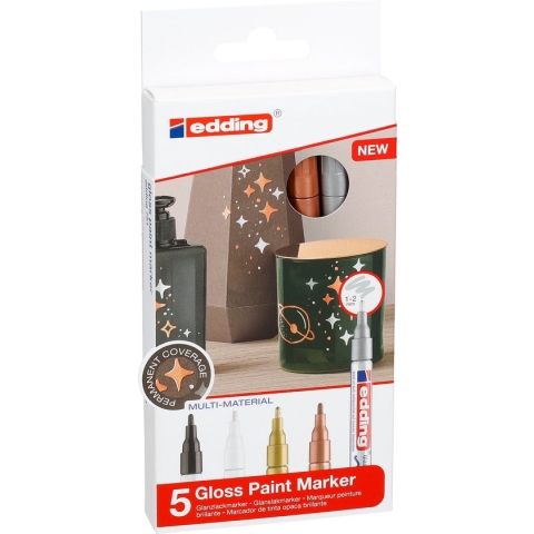 edding glanslakmarkers e-751 – 5 Metallic kleurige verfstiften – Ronde punt van 1-2 mm