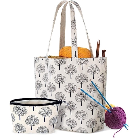 Breien tas met kleine rits zak, garenopslag draagtas voor garen, breinaalden of andere breiende benodigdheden, boom