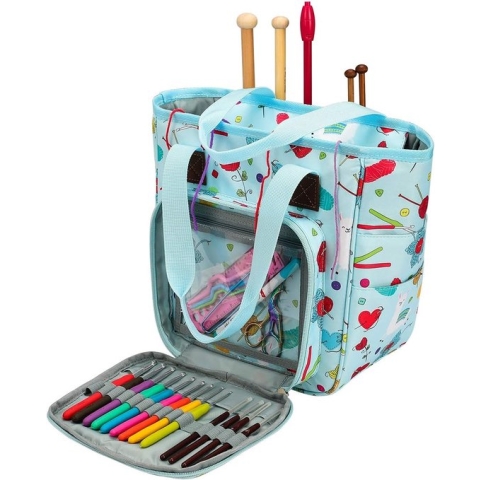 Opbergtas voor Wol, Geschikt voor Het Transporteren van Brei- en Haakwol en Zakken voor Accessoires (Geen Accessoires inbegrepen), Geschikt voor Breiliefhebbers - Hemelsblauw
