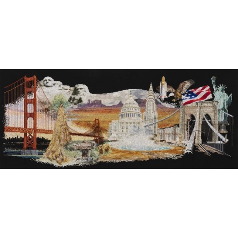 Thea Gouverneur Borduurpakket  544.05 - Amerika - Zwart Aida - 74 x 34 cm