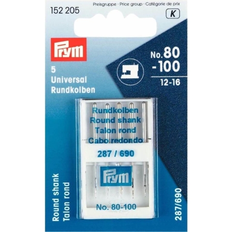 PRYM NAAIMACHINENAALDEN UNIVERSEEL RONDKOLF 80-100 - 5 STUKS IN DOOSJE.