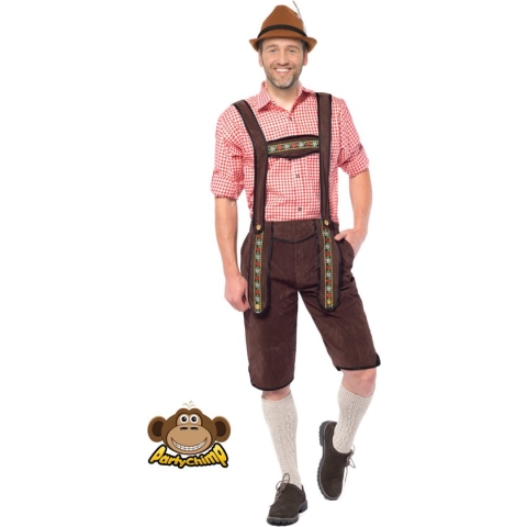 Partychimp Voordelige Lange Lederhose Man Johann Oktoberfest Lederhosen Man Oktoberfest Heren Carnavalskleding Heren Carnaval - Maat XL - Donkerbruin - Polyester