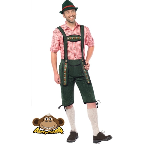 Partychimp Voordelige Lange Lederhose Man Johann Oktoberfest Heren Lederhosen Man Carnavalskleding Heren Carnaval - Maat L - Groen - Polyester