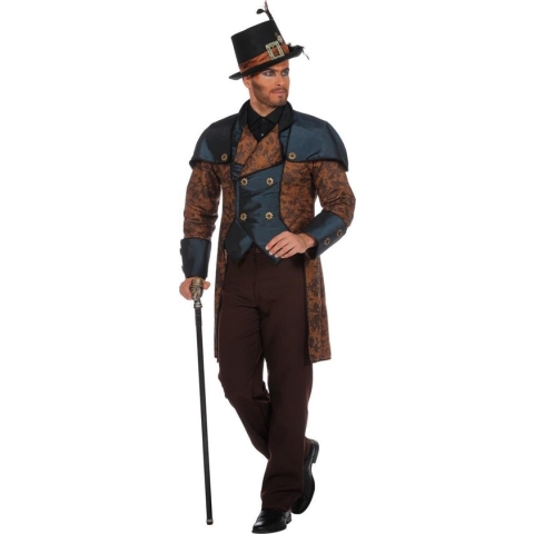 Wilbers & Wilbers - Steampunk Kostuum - Steampunk Jas Industrieel - Man - Bruin - Maat 54 - Carnavalskleding - Verkleedkleding