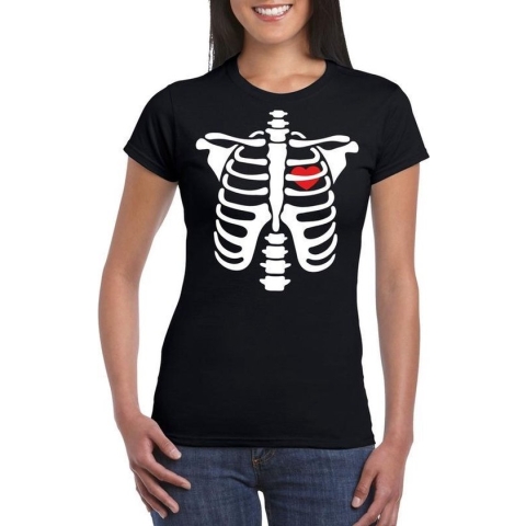 Halloween Halloween skelet t-shirt zwart dames - Halloween kostuum S