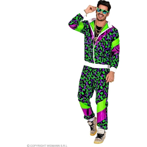 WIDMANN - Trainingspak kostuum met luipaardprint fluo volwassenen - M