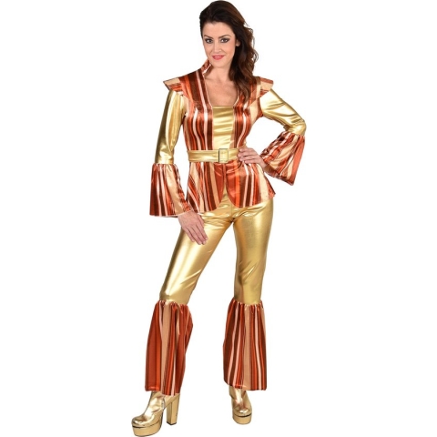 Magic By Freddy's - Hippie Kostuum - Gouden Hippie Danseres - Vrouw - Rood, Goud - XXL - Carnavalskleding - Verkleedkleding