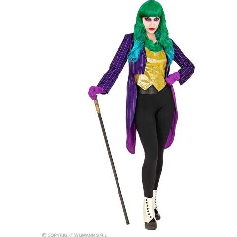Widmann - Joker Kostuum - Pittige Paarse Krijtstreep Slipjas Joke Vrouw - Paars - Large - Halloween - Verkleedkleding