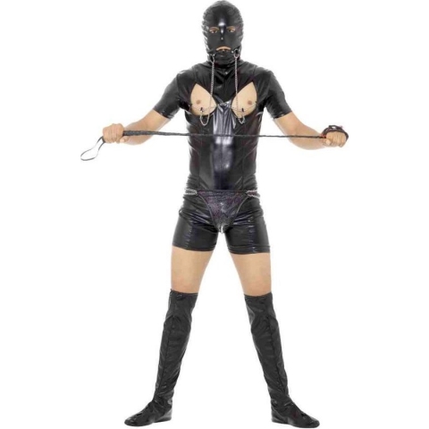 Smiffy's - Erotisch & Fetish & Bloot Kostuum - Geinig Bondage Gimp Bodysuit - Man - Zwart - Medium - Halloween - Verkleedkleding