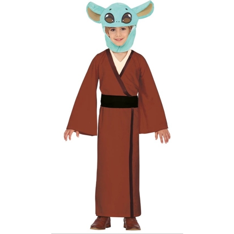 Guirca - Yoda Kostuum - Child Baby Yoda Kind Kostuum - Blauw, Bruin - 10 - 12 jaar - Carnavalskleding - Verkleedkleding