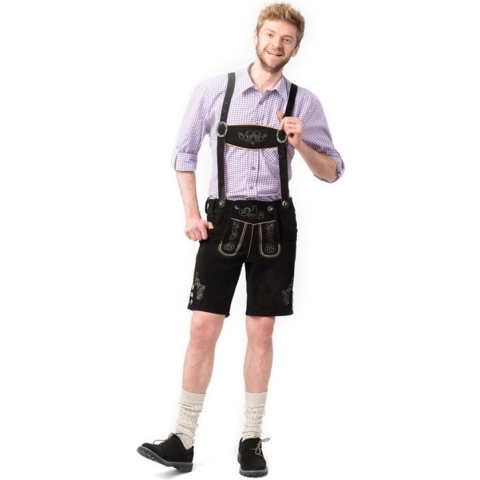 Tannhauser Lederhosen Gustav Kort 100% Echte Leder Heren Oktoberfest Heren Carnavalskleding Heren Lederhosen Man - Leer- Zwart -XL