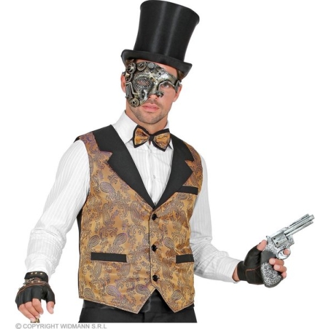 Widmann - Steampunk Kostuum - Steampunk Western Vintage Gilet Man - Zwart, Goud - Medium / Large - Carnavalskleding - Verkleedkleding
