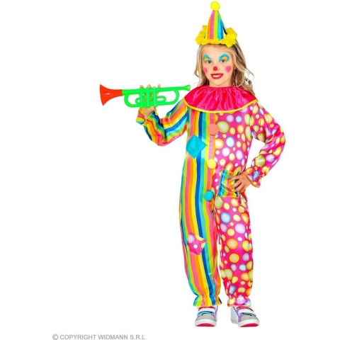 Widmann - Clown & Nar Kostuum - Zeer Vrolijke Regenboog Clown Kind Kostuum - Roze - Maat 128 - Carnavalskleding - Verkleedkleding