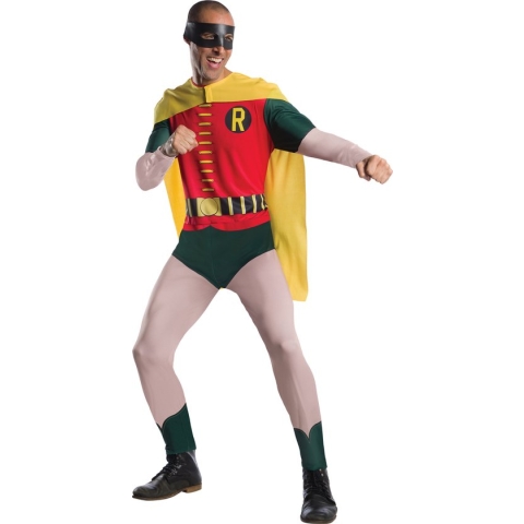 Rubies - Batman & Robin Kostuum - 1966 Robin Kostuum Man - Rood, Geel, Groen - Maat 48-50 - Carnavalskleding - Verkleedkleding
