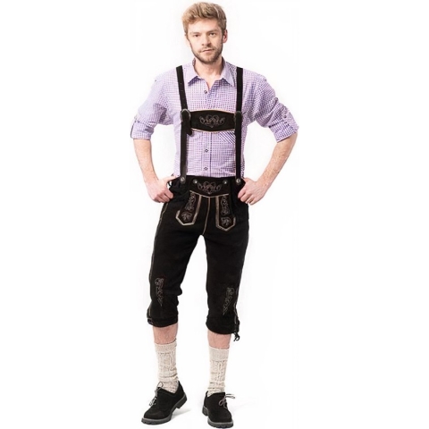 Tannhauser Lederhosen Peter Lang 100% Echt Leder Oktoberfestkleding Heren Lederhosen Man - Zwart - Leer- XS