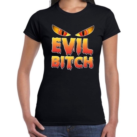 Halloween Halloween Evil Bitch verkleed t-shirt zwart voor dames - horror shirt / kleding / kostuum L