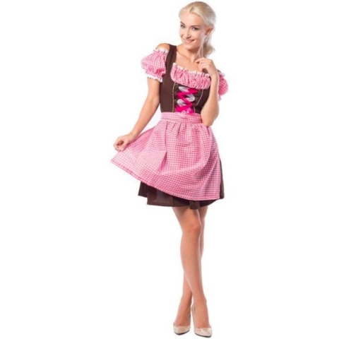 Partyxclusive Dirndl Anne-ruth Dames Polyester Roze/bruin Mt 4xl