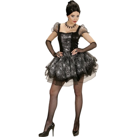 Widmann - Heks & Spider Lady & Voodoo & Duistere Religie Kostuum - Burlesque Spinnen Dame - Vrouw - Zwart, Zilver - Large - Halloween - Verkleedkleding