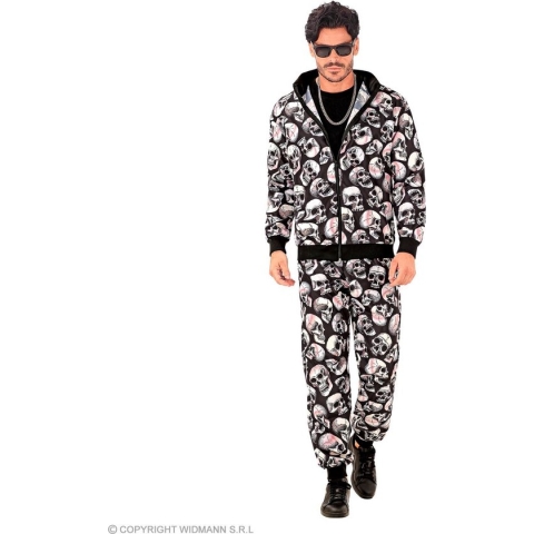 Widmann - Halloween Kostuum - Game Of Life And Death Retro Trainingspak Kostuum - Zwart / Wit - Small - Halloween - Verkleedkleding