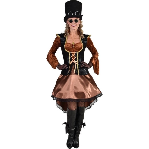 Magic By Freddy's - Steampunk Kostuum - Steampunk Piraat Kapitein Karin - Vrouw - Bruin - Small - Carnavalskleding - Verkleedkleding