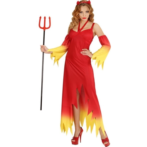 Widmann - Duivel Kostuum - Fire Devil Duivelse Dame - Vrouw - Rood - Medium - Halloween - Verkleedkleding
