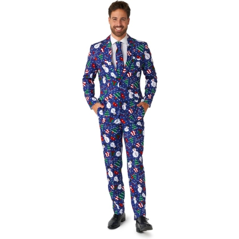 Suitmeister Christmas Snowman Blue - Heren Pak - Kerst Outfit - Blauw - Maat L