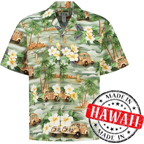 Hawaii Blouse - Shirt - Hemd "Bloemen op Hawaii" - 100% Katoen - Aloha Shirt - Heren - Made in Hawaii Maat M