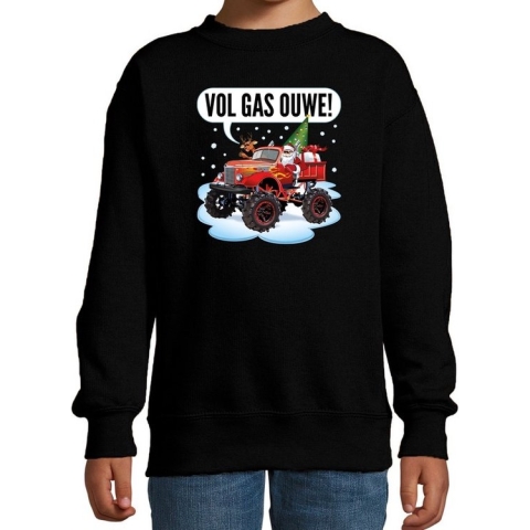 Foute kersttrui / sweater monstertruck - vol gas ouwe - stoere zwarte kersttrui voor kinderen - kerstkleding / christmas outfit 122/128