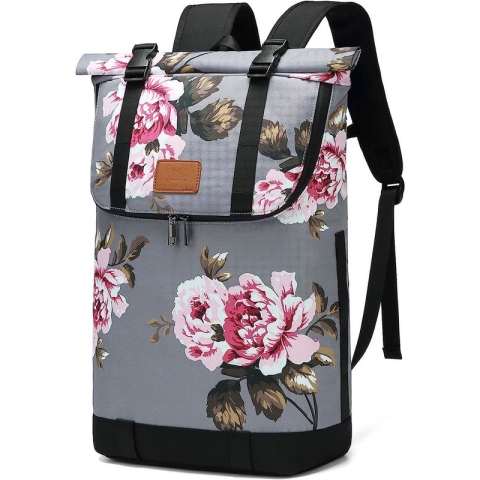 Roltop Rugzak, uniseks, grote, waterdichte reisrugzak, handbagage, vliegtuig, 48-66 cm, laptoprugzak, grijze roos, L
