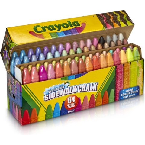 Crayola - 64 Afwasbare Stoepkrijt - Heldere kleuren - Niet-rollen vorm