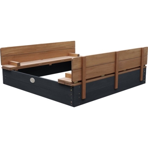 AXI Ella XL Houten Zandbak in Antraciet/Bruin- Met Zitbankjes en Deksel - FSC hout - 120x120x20cm - Zandbak voor kinderen
