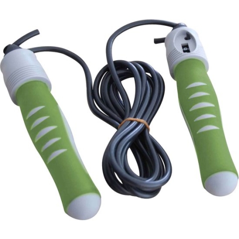 Tunturi Springtouw - Sport springtouw - Fitness springtouw -- Met Teller - Grijs/Groen - Incl. gratis fitness app