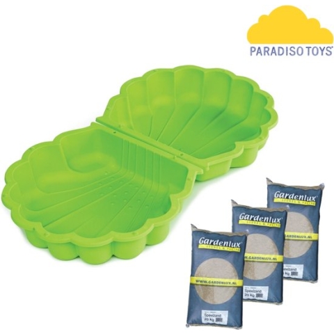 Paradiso - groene zandbak en waterbak - zandbak schelp - met speelzand (60 kilogram) - kunststof