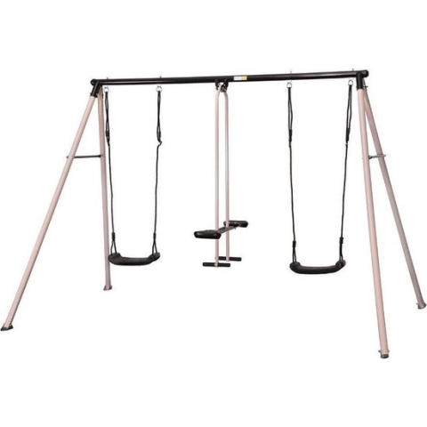 Hörby Bruk® Metalen Schommel - Inclusief Gratis Schommeltent - Voor 4 kinderen - Roestvrij Staal - Pastel Roze - 275X215X180cm - 100% gemaakt in Zweden - 10 jaar fabrieksgarantie - Schommelstoel - Duo schommelstoel - Schommel - Schommel voor buiten