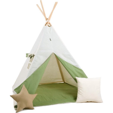TIPI speeltent Khaki met accessoires TIPI Khaki + 2 kussens en mat