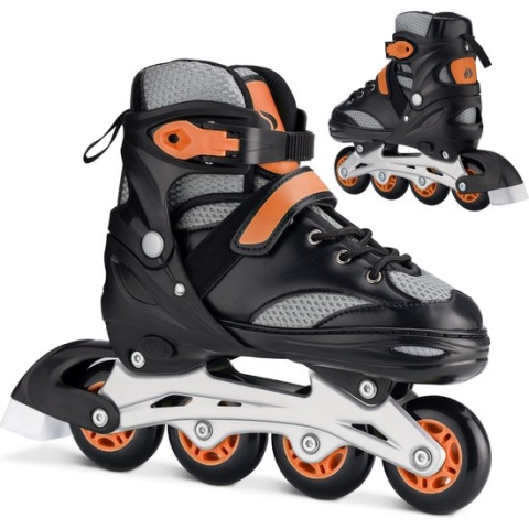 Navaris verstelbare skeelers voor kids - Verstelbare skates voor meisjes en jongens - Inline skates kinderen oranje/zwart - Maat S (31-34)