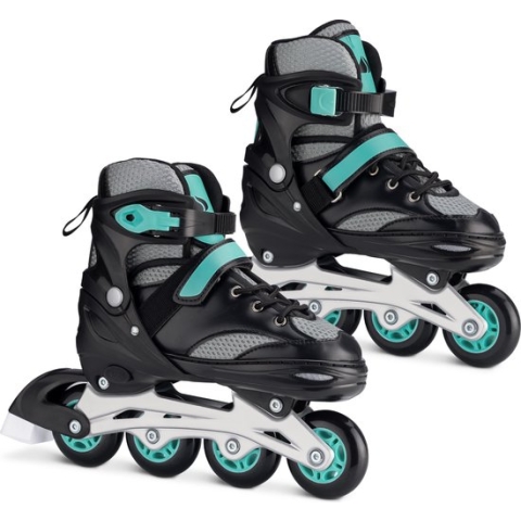 Navaris verstelbare skeelers verschillende maten - Verstelbare skates voor meisjes en jongens - Inline skates kinderen blauw/grijs - Meerdere maten