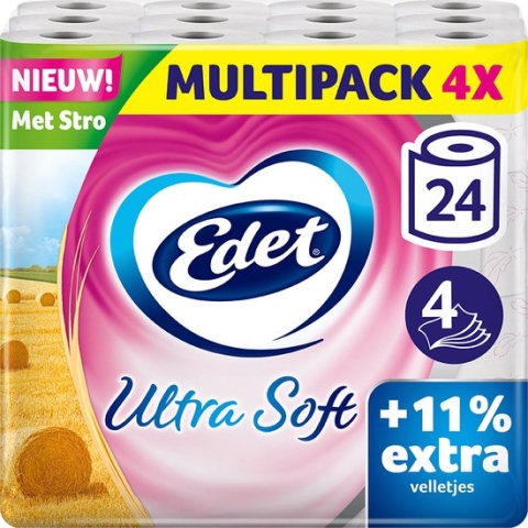 Edet Ultra Soft Toiletpapier met stro - 4-laags - 24 rollen - 11% extra velletjes