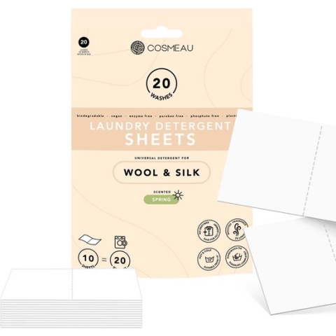 Cosmeau Wasmiddel Wasstrips 20 Wasbeurten Wol en Zijde Delicaat Wasvellen Wasmiddeldoekjes Detergent Sheets Wasdoekjes - Fris Plasticvrij Biologisch Afbreekbaar Eco