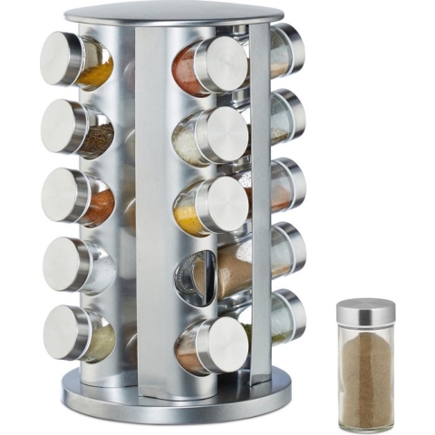 Relaxdays kruidenrek - kruidencarrousel - draaibaar - rvs - specerijenrek - 20 potjes
